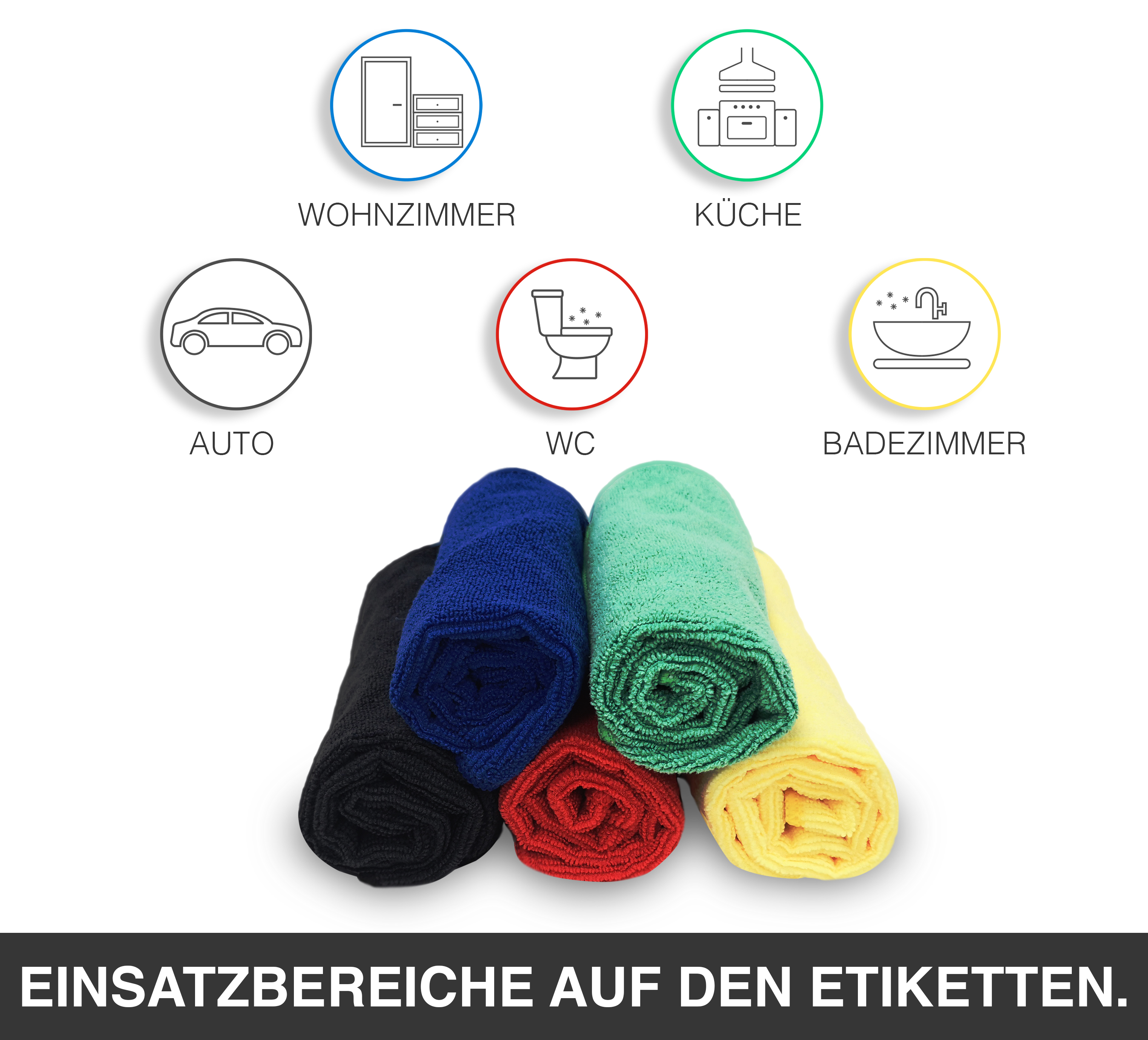BIOHY Mikrofasertücher 4er-Set – Vier-Farb-System Für Küche, Bad & Möbel (je 38x38 Cm)